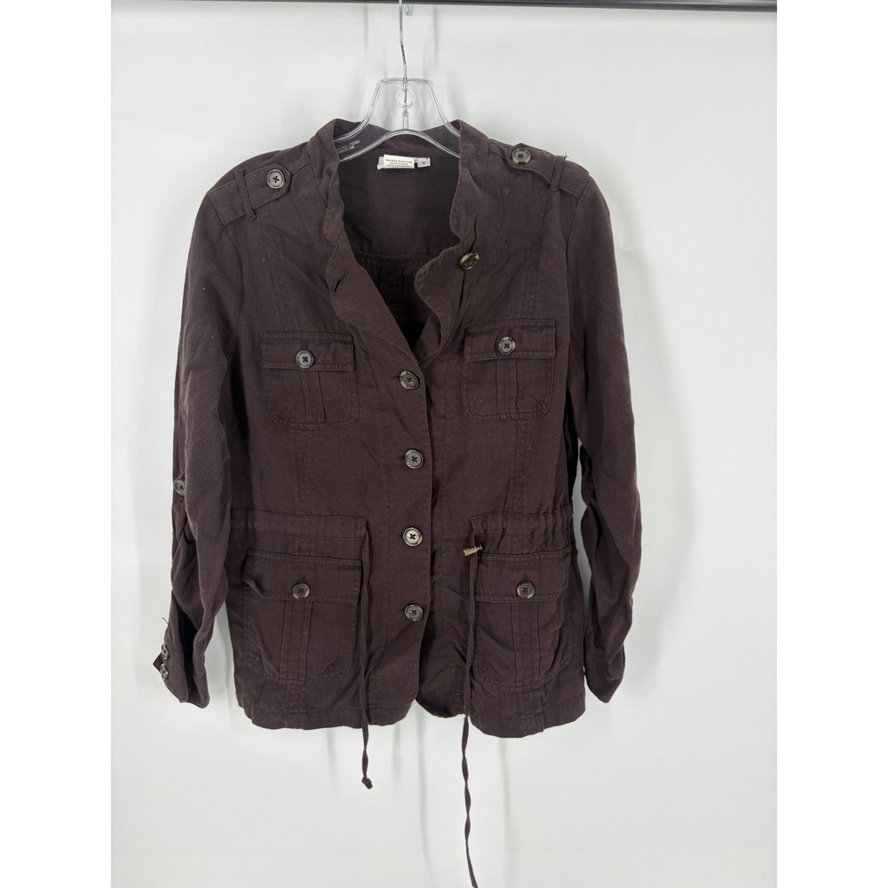 Hot Cotton Brown Utility Jacket Womens Small Button Front Drawstring